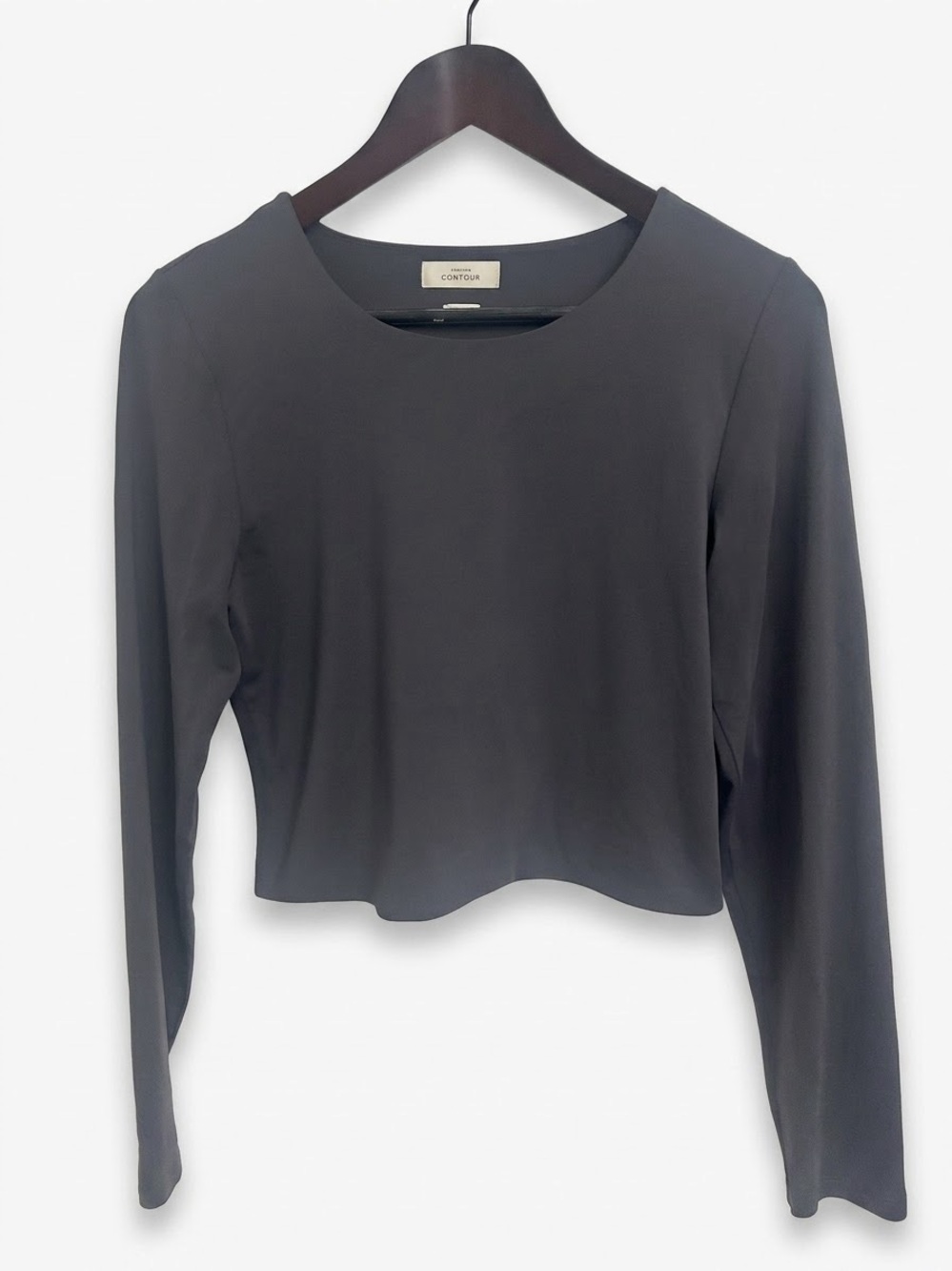 BABATON Contour Crew Neck Long Sleeve Crop in Charcoal